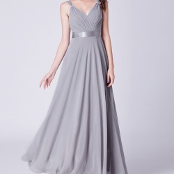 Абитуриентска Сива Дълга Рокля Шифон