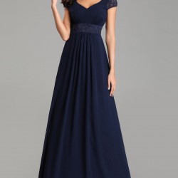 Бална Тъмносиня Рокля Шифон и Дантела 6