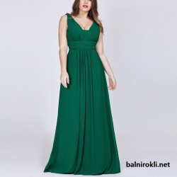Абитуриентска Дълга Зелена Рокля Деколте Макси Размери