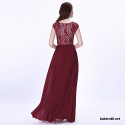 Дълга Рокля Бюстие Дантела Бордо