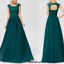 Абитуриентска Зелена Дълга Рокля Шифон и Дантела