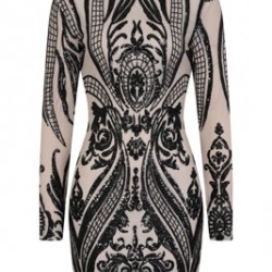 Блестяща Къса Парти Рокля Контраст Черни Пайети