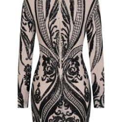 Блестяща Къса Парти Рокля Контраст Черни Пайети