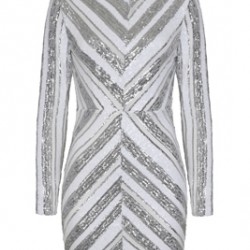 Блестяща Къса Сребриста Парти Рокля Ръкави 2