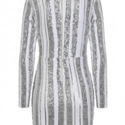 Блестяща Къса Сребриста Парти Рокля Ръкави 2