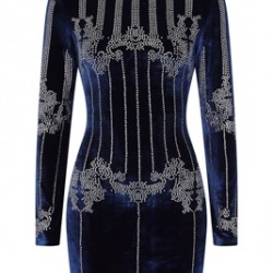 Велурена Елегантна Къса Тъмносиня Рокля Ръкави