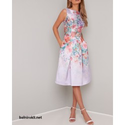 Елегантна Официална Лилава Рокля Флорален Сатен