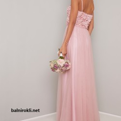 Абитуриентска Дълга Розова Бална Рокля Бюстие Рози