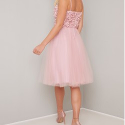 Абитуриентска Къса Розова Бална Рокля Бюстие Рози