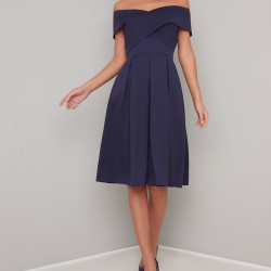Елегантна Официална Тъмносиня Рокля Сатен
