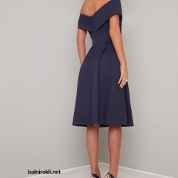 Елегантна Официална Тъмносиня Рокля Сатен