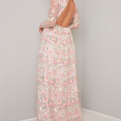 Бална Дълга Рокля Гол Гръб Флорална Бродерия