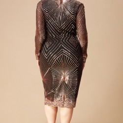 Блестяща Официална Къса Рокля Златно и Черно Ръкави  Блестяща Официална Къса Рокля Златно и Черно Ръкави