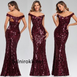 Блестяща Дълга Бална Рокля Бордо