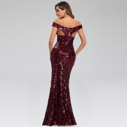 Блестяща Дълга Бална Рокля Бордо