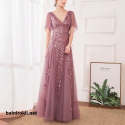 Бална Дълга Лилава Рокля Тюл Бродерии 4