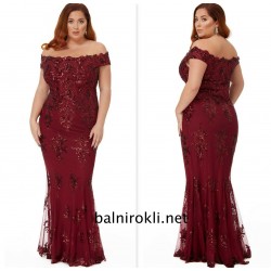 Бална Блестяща Рокля Бордо Макси Дами Деколте