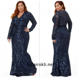 Дълга Блестяща Тъмносиня Рокля Макси Размери Ръкави Дълга Блестяща Тъмносиня Рокля Макси Размери Ръкави