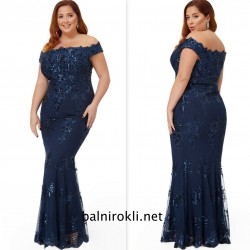 Бална Тъмносиня Официална Рокля Макси Дами Деколте Бална Тъмносиня Официална Рокля Макси Дами Деколте