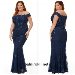 Бална Тъмносиня Официална Рокля Макси Дами Деколте