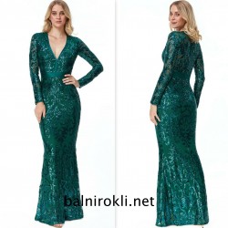 Дълга Елегантна Бална Рокля Зелен Цвят Блестяща