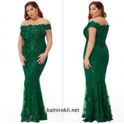 Бална Зелена Официална Рокля Пайети Макси Дами Деколте