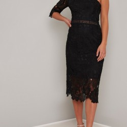 Дантелена Права Черна Рокля Едно Рамо