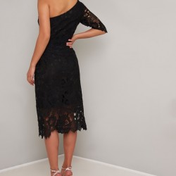 Дантелена Права Черна Рокля Едно Рамо