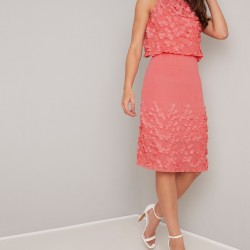 Къса Елегантна Розова Парти Рокля Шифон 3D