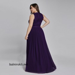 Вечерна Дълга Тъмнолилава Рокля Шифон Дантела Макси Дами Вечерна Дълга Тъмнолилава Рокля Шифон Дантела Макси Дами