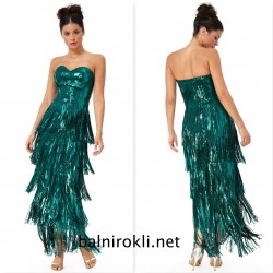 Блестяща Бална Зелена Рокля Пайети Ресни 