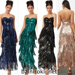 Блестяща Бална Зелена Рокля Пайети Ресни 