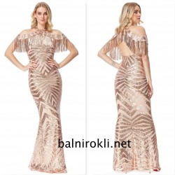 Абитуриентска Блестяща Златна Рокля Ресни