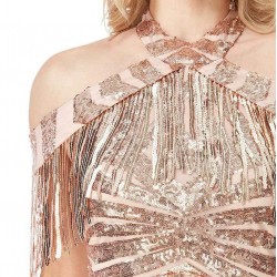 Абитуриентска Блестяща Златна Рокля Ресни