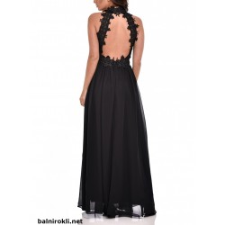 Бална Дълга Черна Абитуриентска Рокля Гол Гръб Бална Дълга Черна Абитуриентска Рокля Гол Гръб