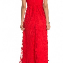 Дълга Официална Червена Рокля 3D Флорал