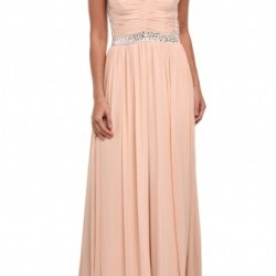 Елегантна Официална Рокля Шампанско Диаманти Гол Гръб