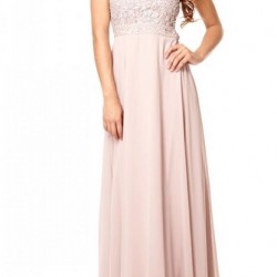 Елегантна Официална Дълга Рокля Шифон Дантела Цвят Мока