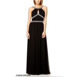 Елегантна Дълга  Черна Рокля с Диаманти