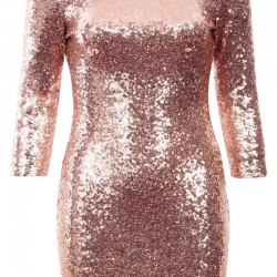 Златна Рокля с Ръкави Пайети 