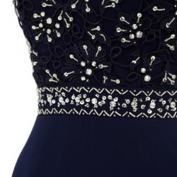 ВЕЧЕРНА ДЪЛГА ТЪМНОСИНЯ РОКЛЯ ДАНТЕЛА и ШИФОН