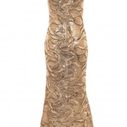 Блестяща Дълга Златна Рокля Цепка Пайети