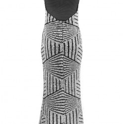 Блестяща Дълга Сребриста Рокля Пайети Цепка Гол Гръб