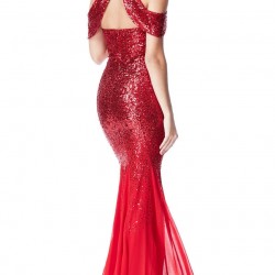 Абитуриентска Блестяща Червена Рокля Шифон и Пайети