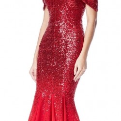 Абитуриентска Блестяща Червена Рокля Шифон и Пайети