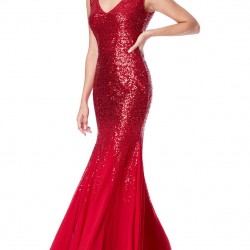 Абитуриентска Блестяща Червена Рокля Шифон Пайети Русалка