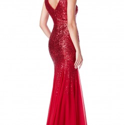 Абитуриентска Блестяща Червена Рокля Шифон Пайети Русалка