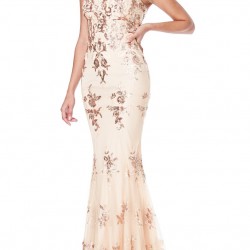 Блестяща Дълга Официална Рокля Цвят Шампанско