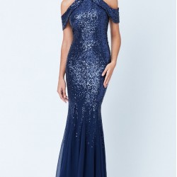 Абитуриентска Блестяща Тъмносиня Рокля Шифон и Пайети