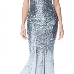 Елегантна Дълга Сребриста Рокля Шифон и Пайети